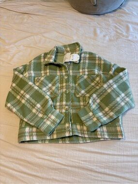 NWT Green Plaid Button-Up Jacket